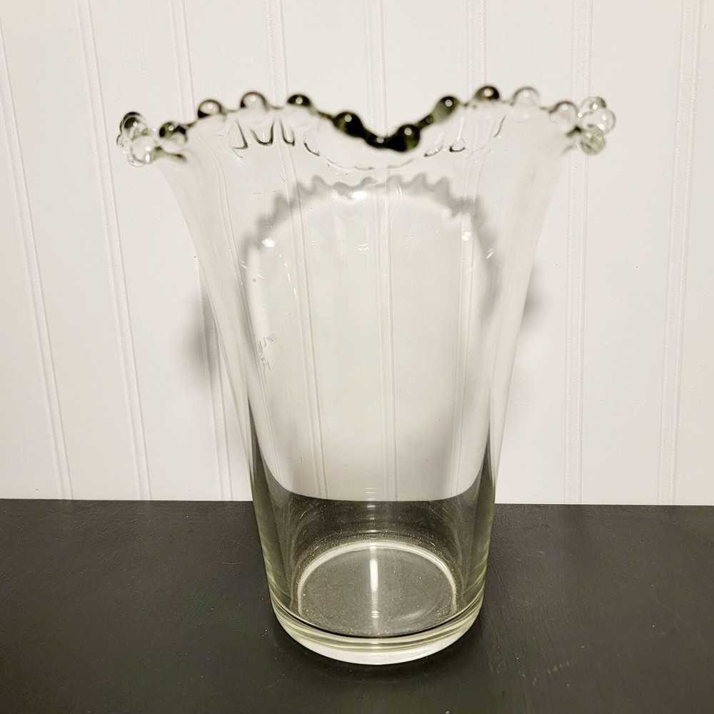 Vintage Imperial Glass Clear Candlewick Crystal Crimped Flip Table Vase 8 inch